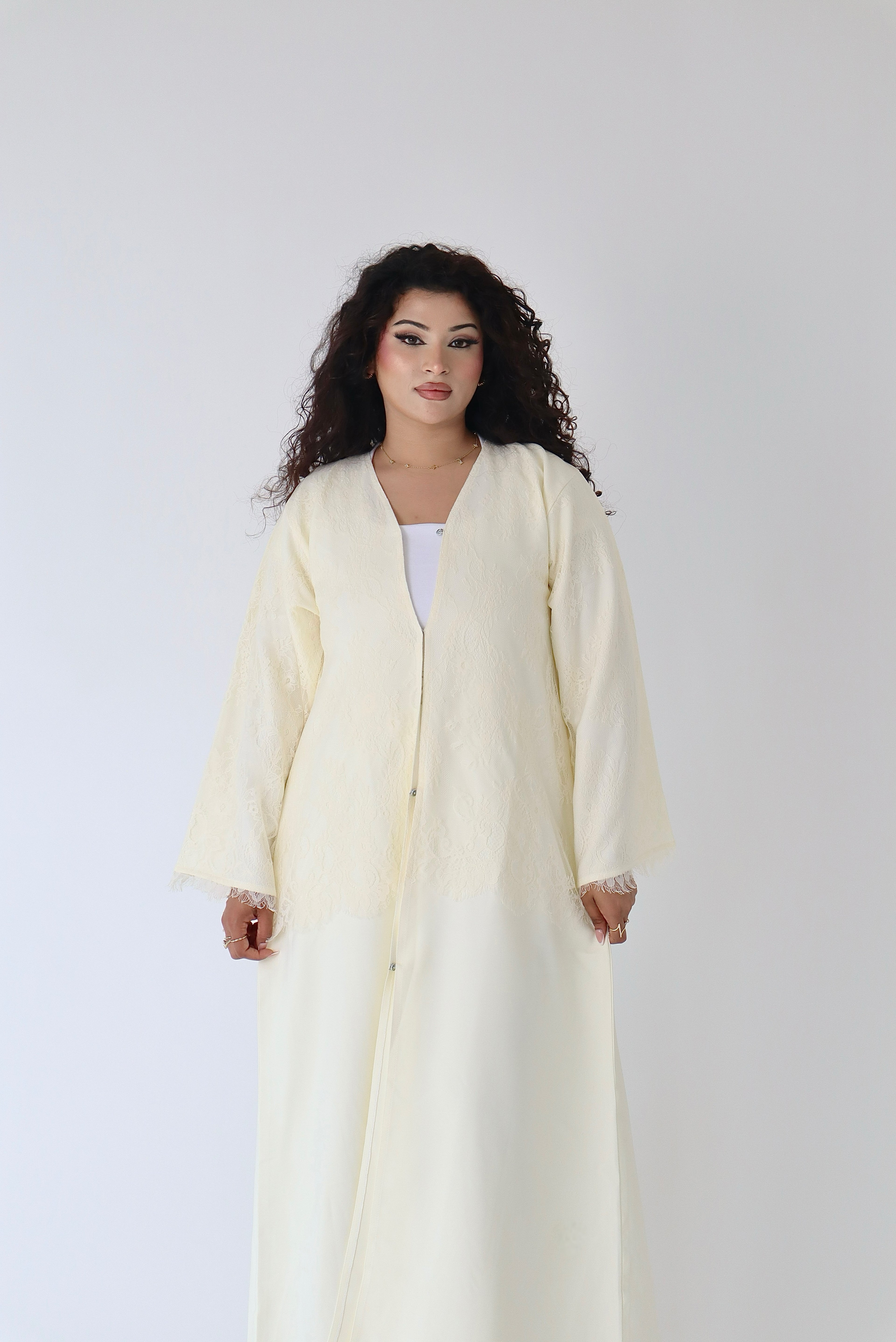 Buttercup Lace Abaya - Butter Yellow