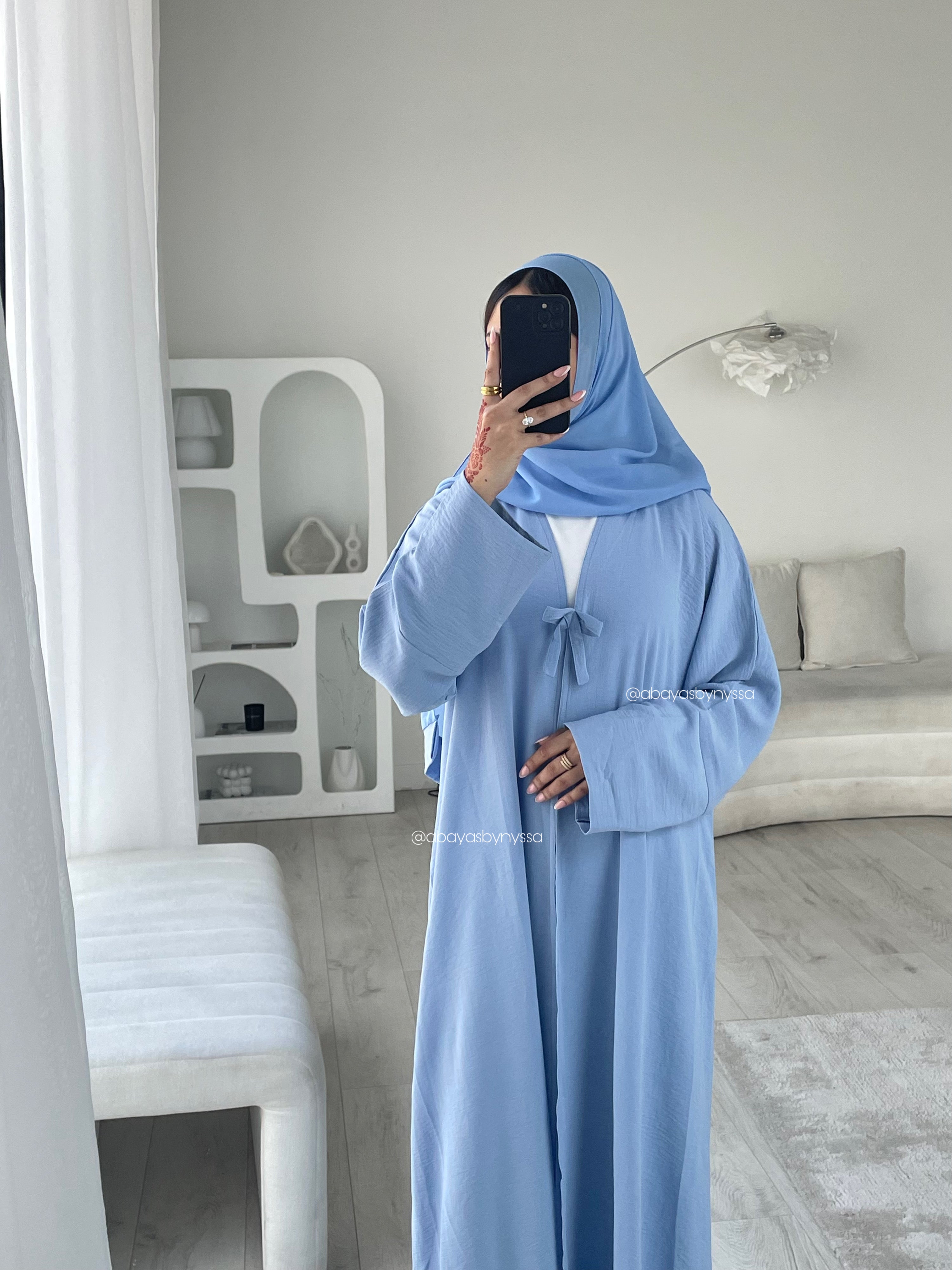 Bow Button Abaya – ‘Blue’
