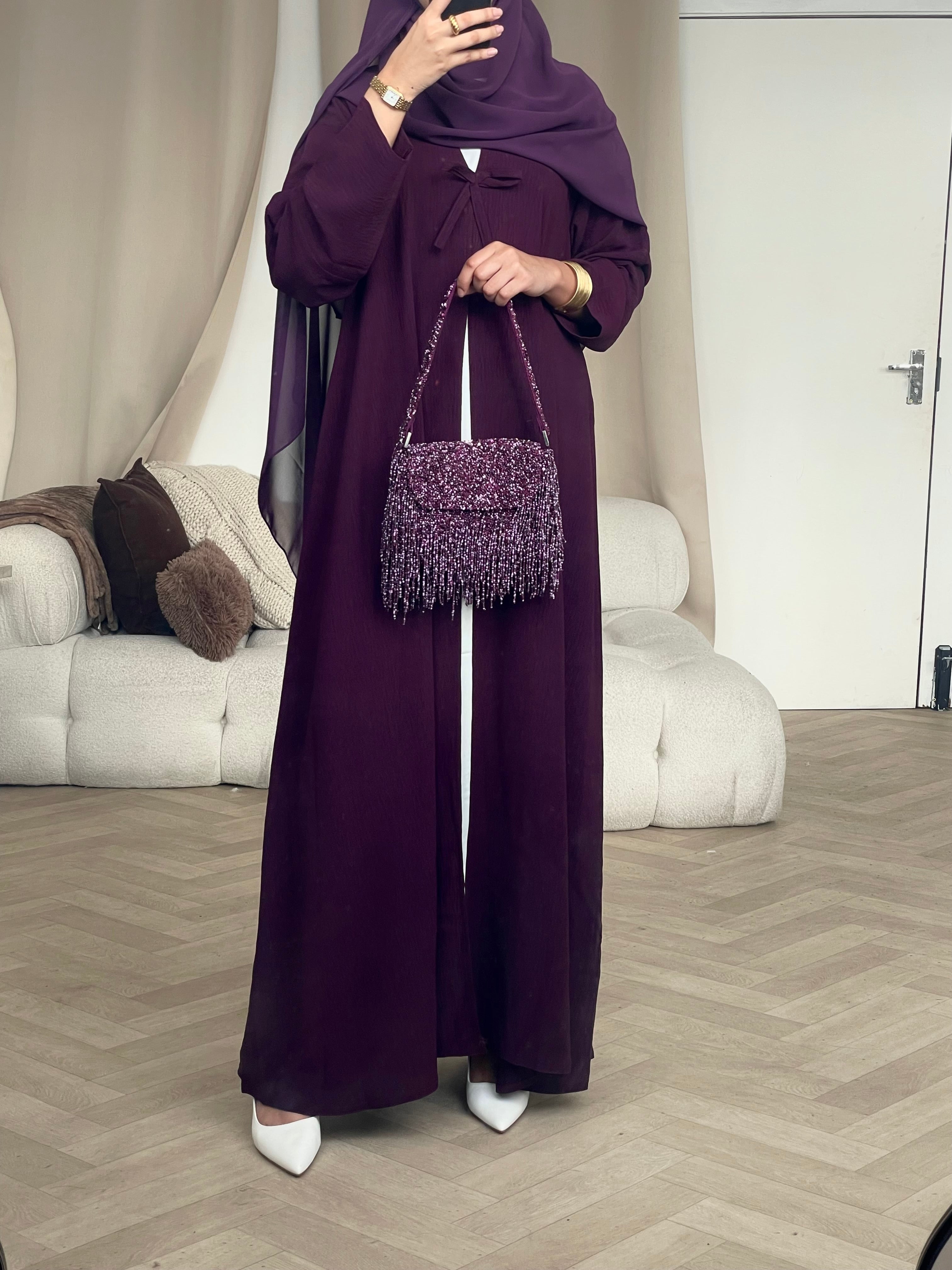 Bow Button Abaya - 'Purple'