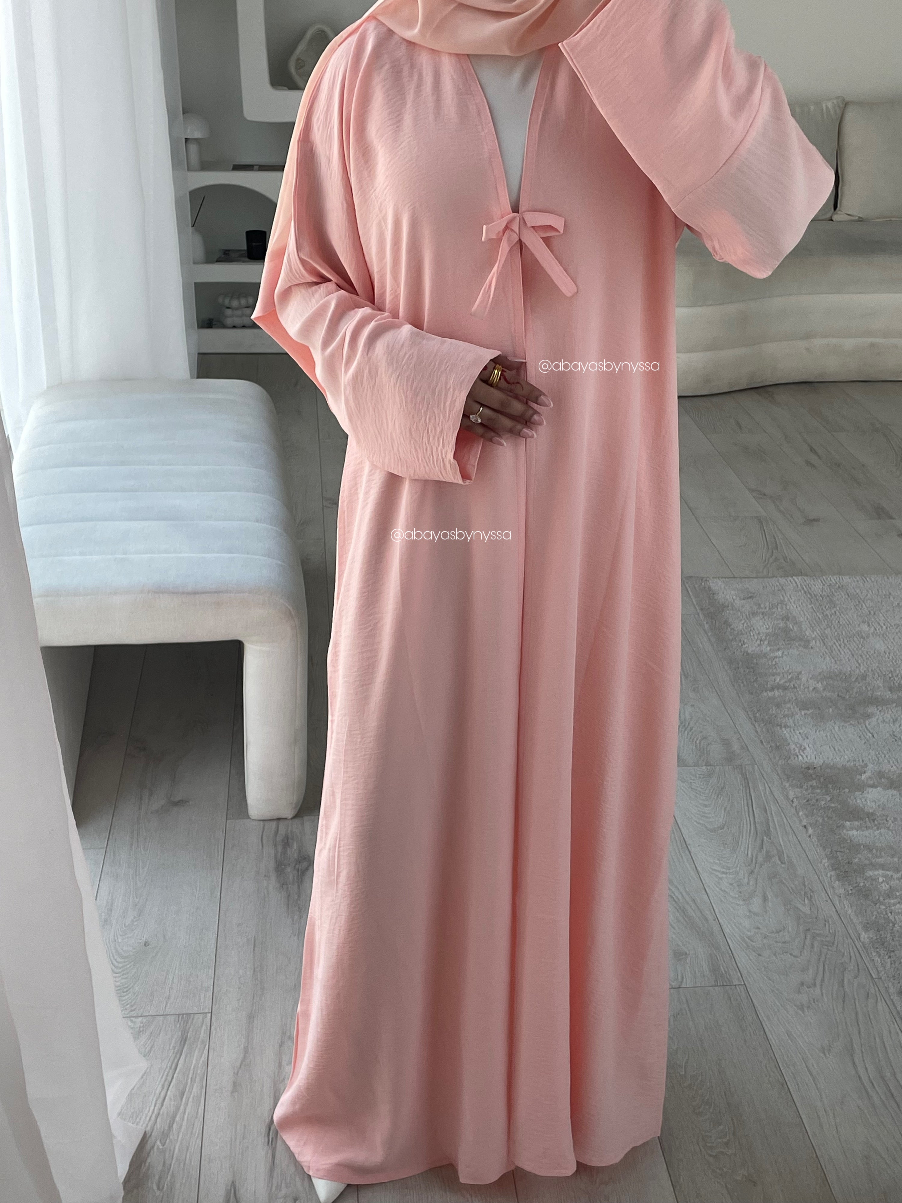Bow Button Abaya – ‘Coral Pink’