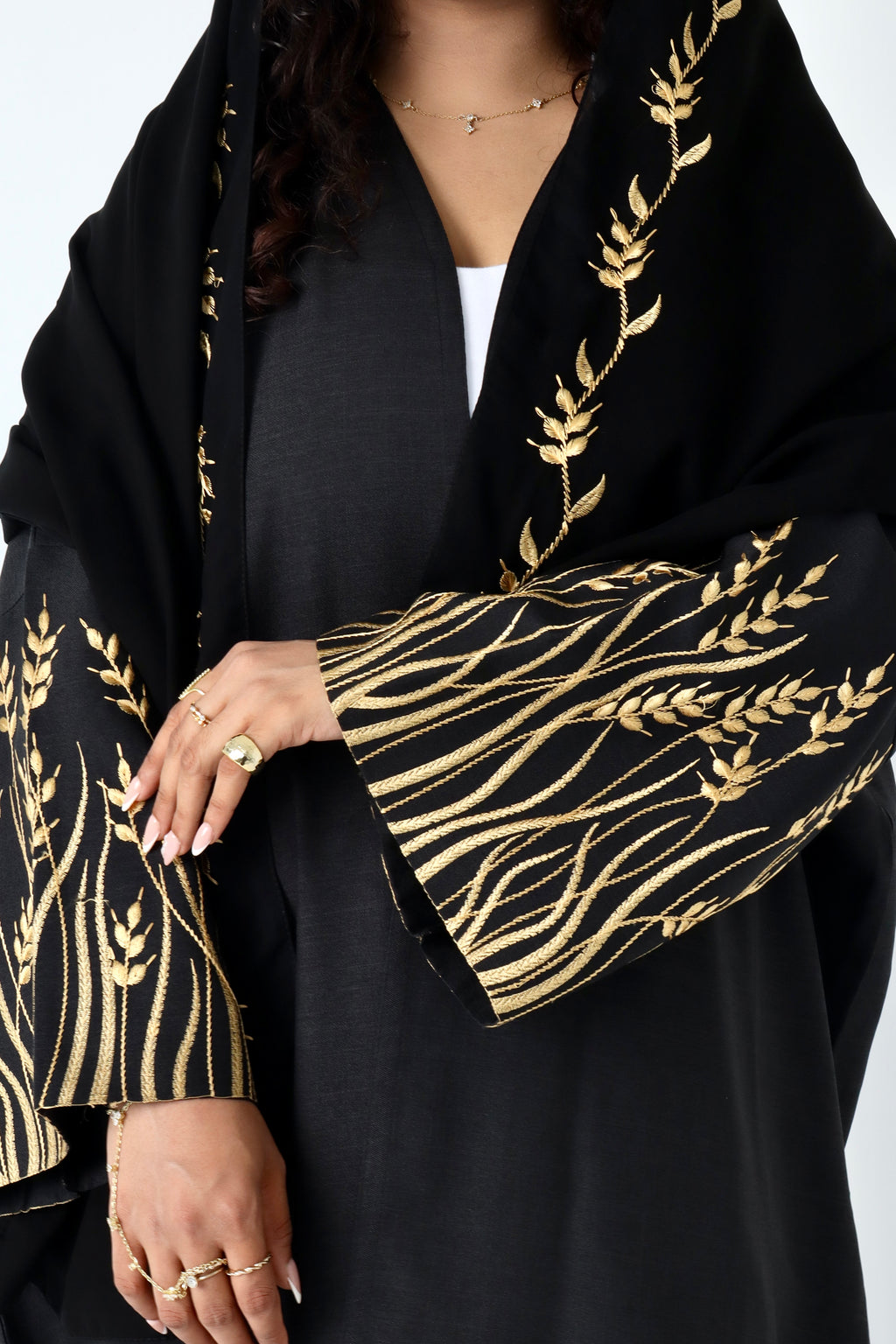 Gold Warda Abaya – Luxurious Gold Embellished Abaya for Women’s Evening Wear