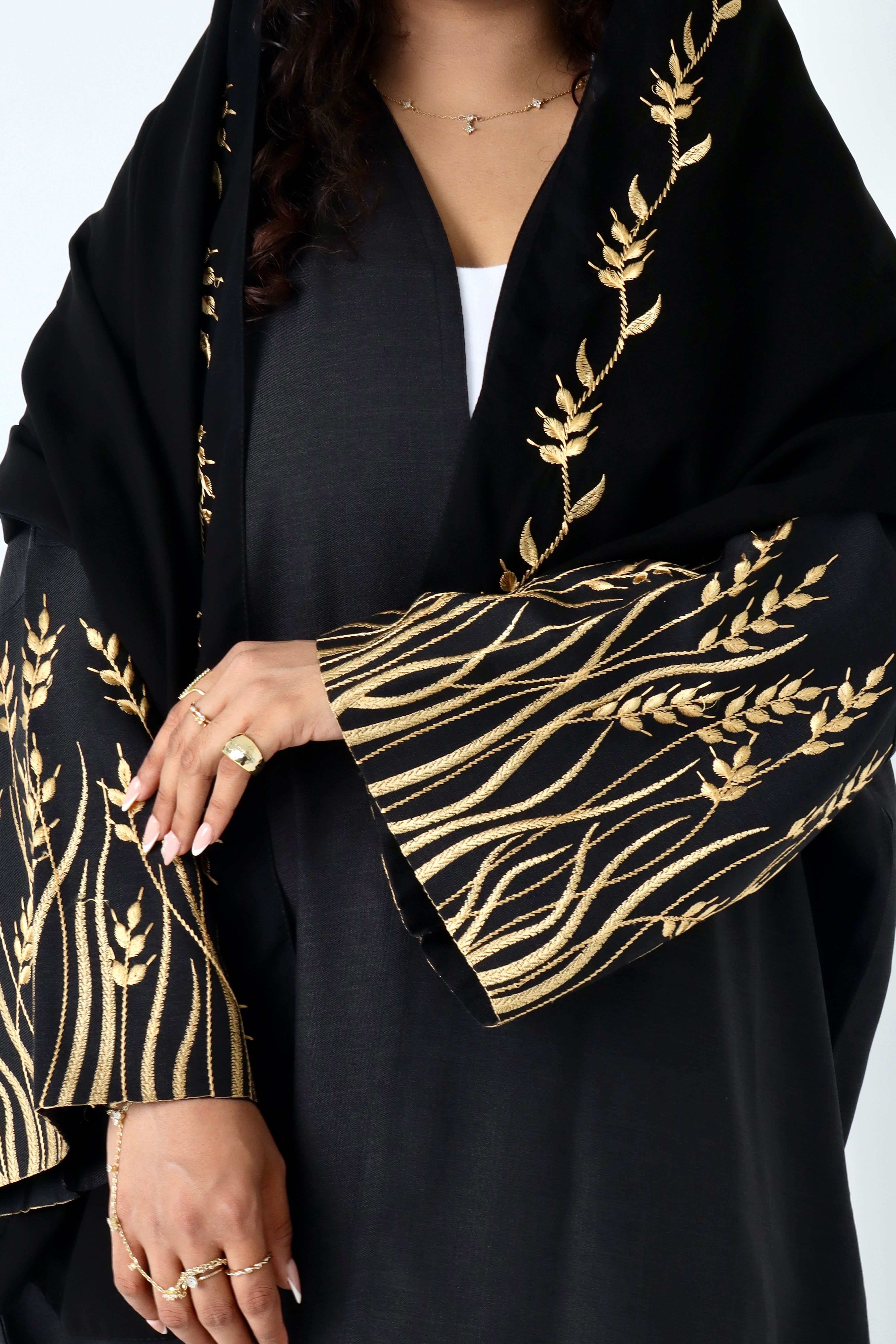 Gold Warda Abaya – Luxurious Gold Embellished Abaya for Women’s Evening Wear