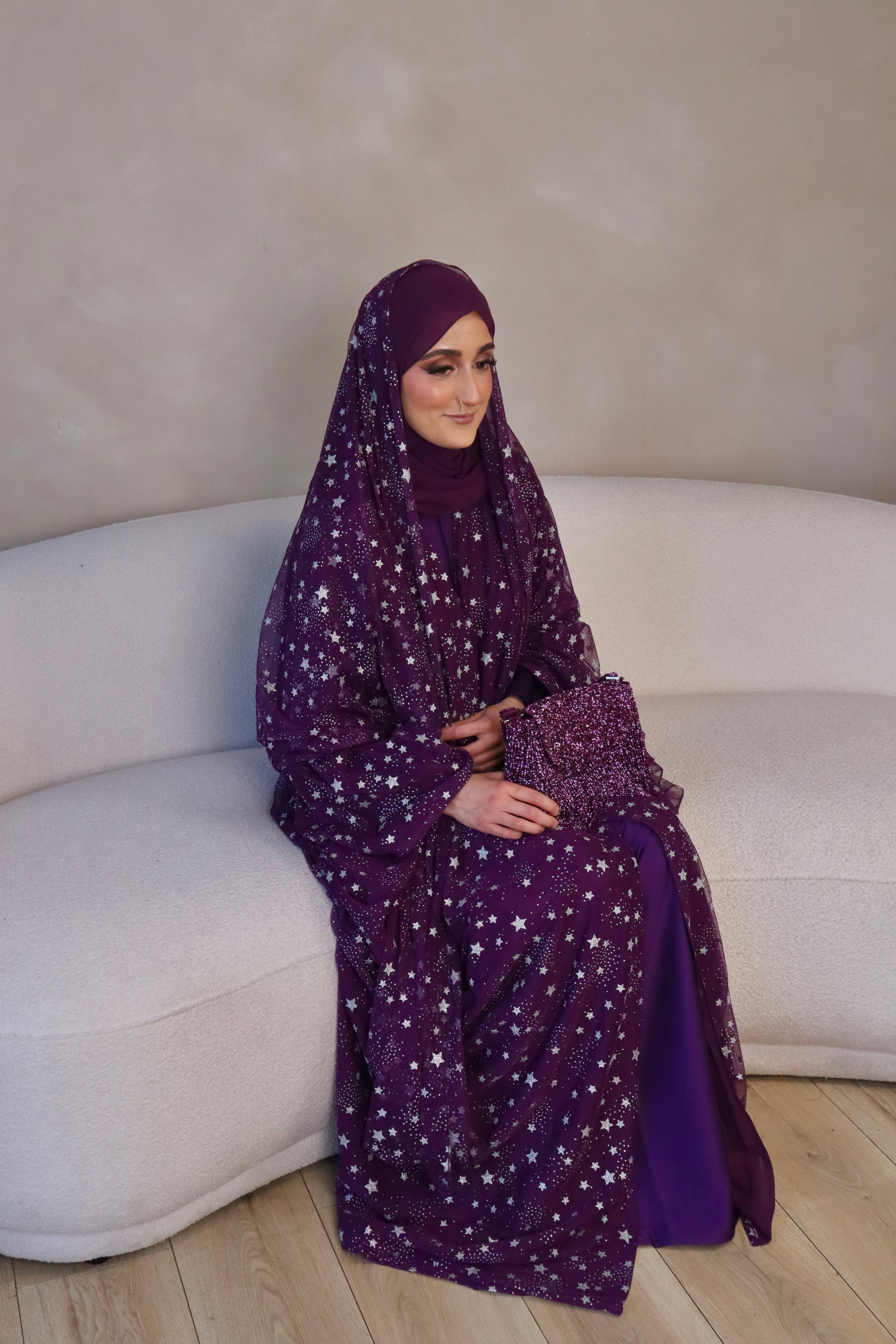 Thuraya - Women’s Sparkly Evening Abaya - Purple and Silver