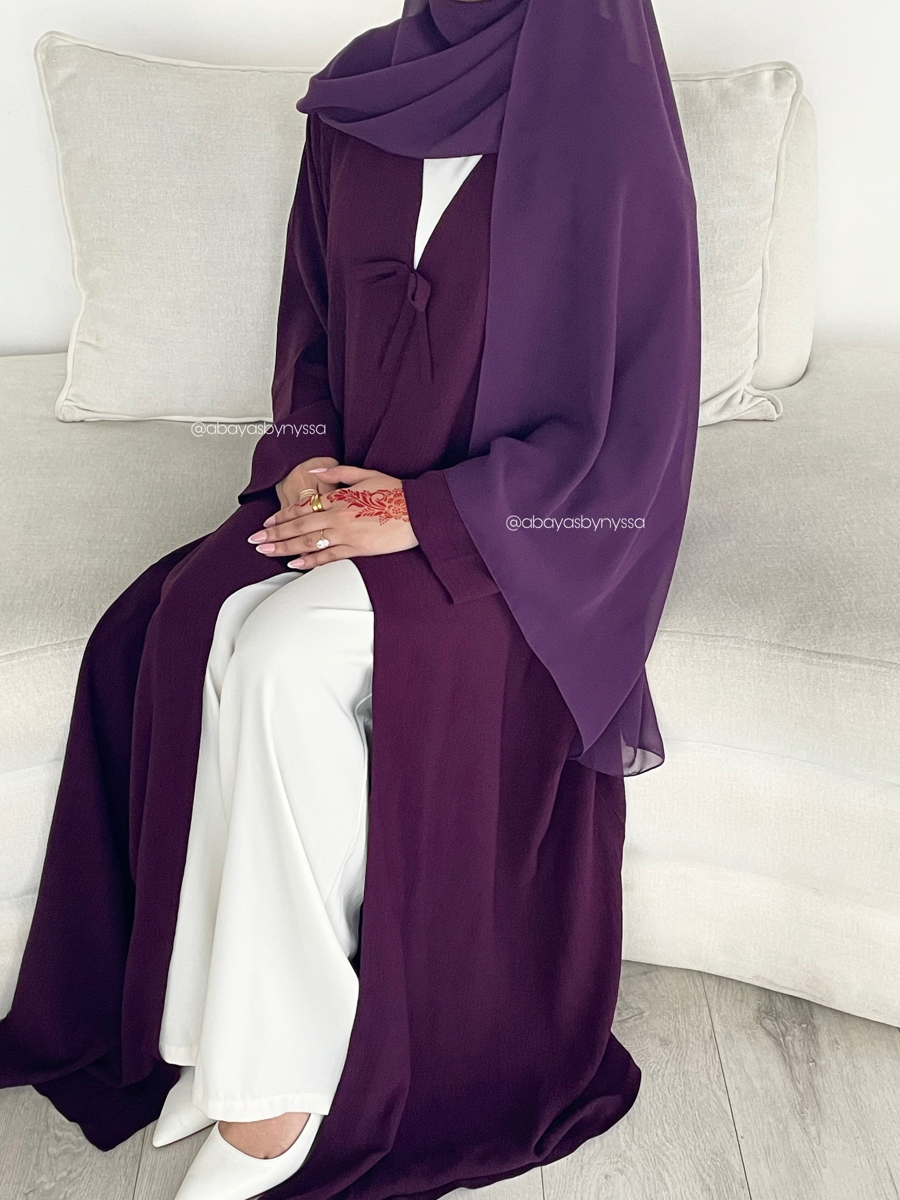 Bow Button Abaya - 'Purple'