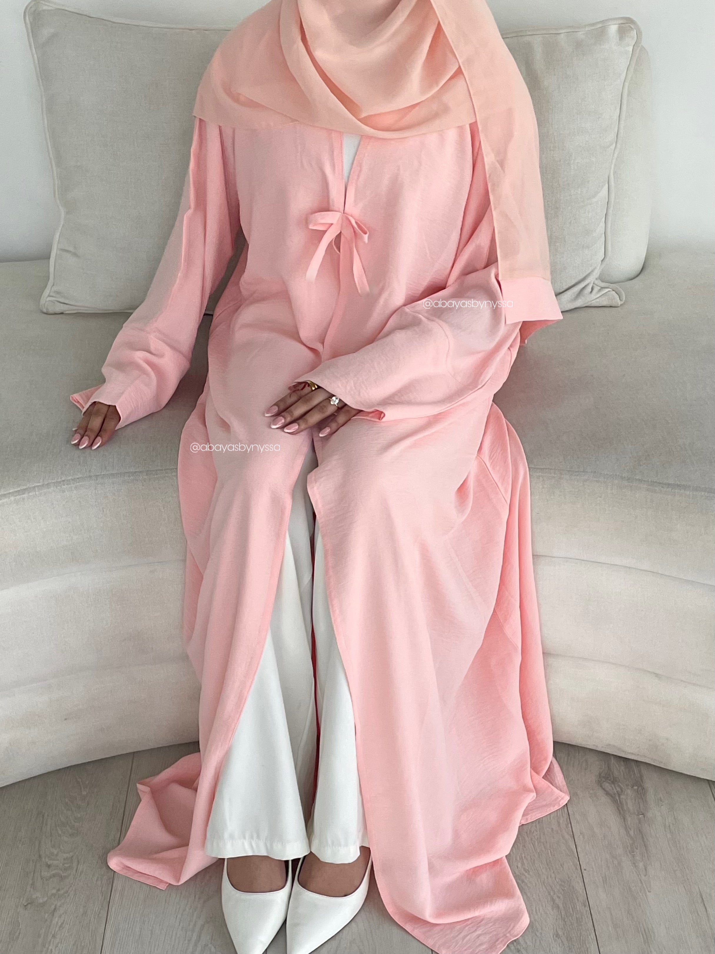 Bow Button Abaya – ‘Coral Pink’