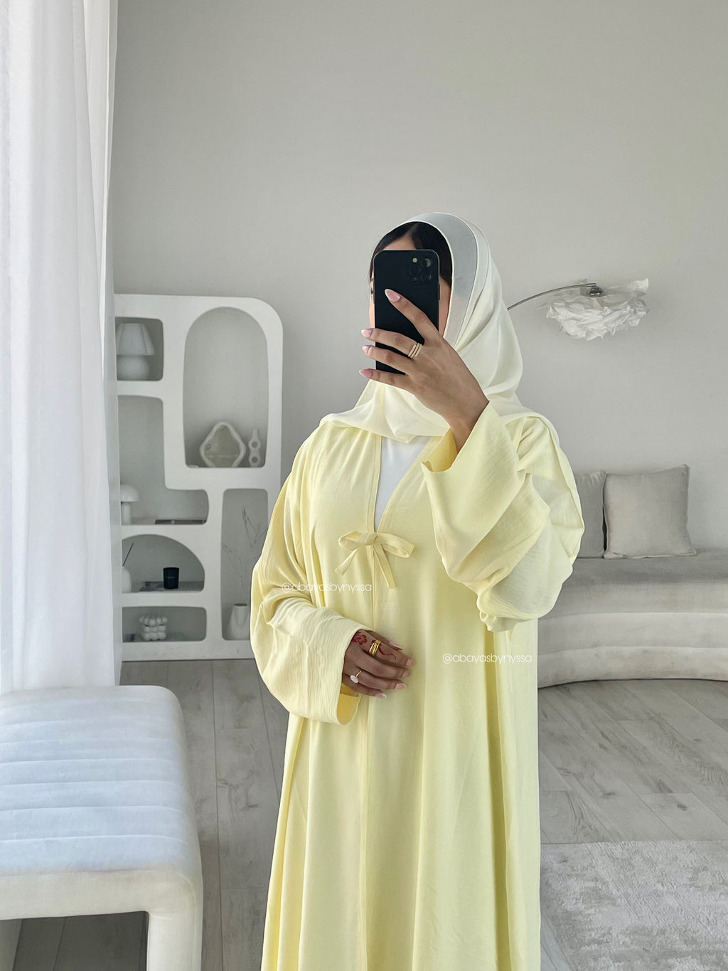 Bow Button Abaya – ‘Butter Yellow’