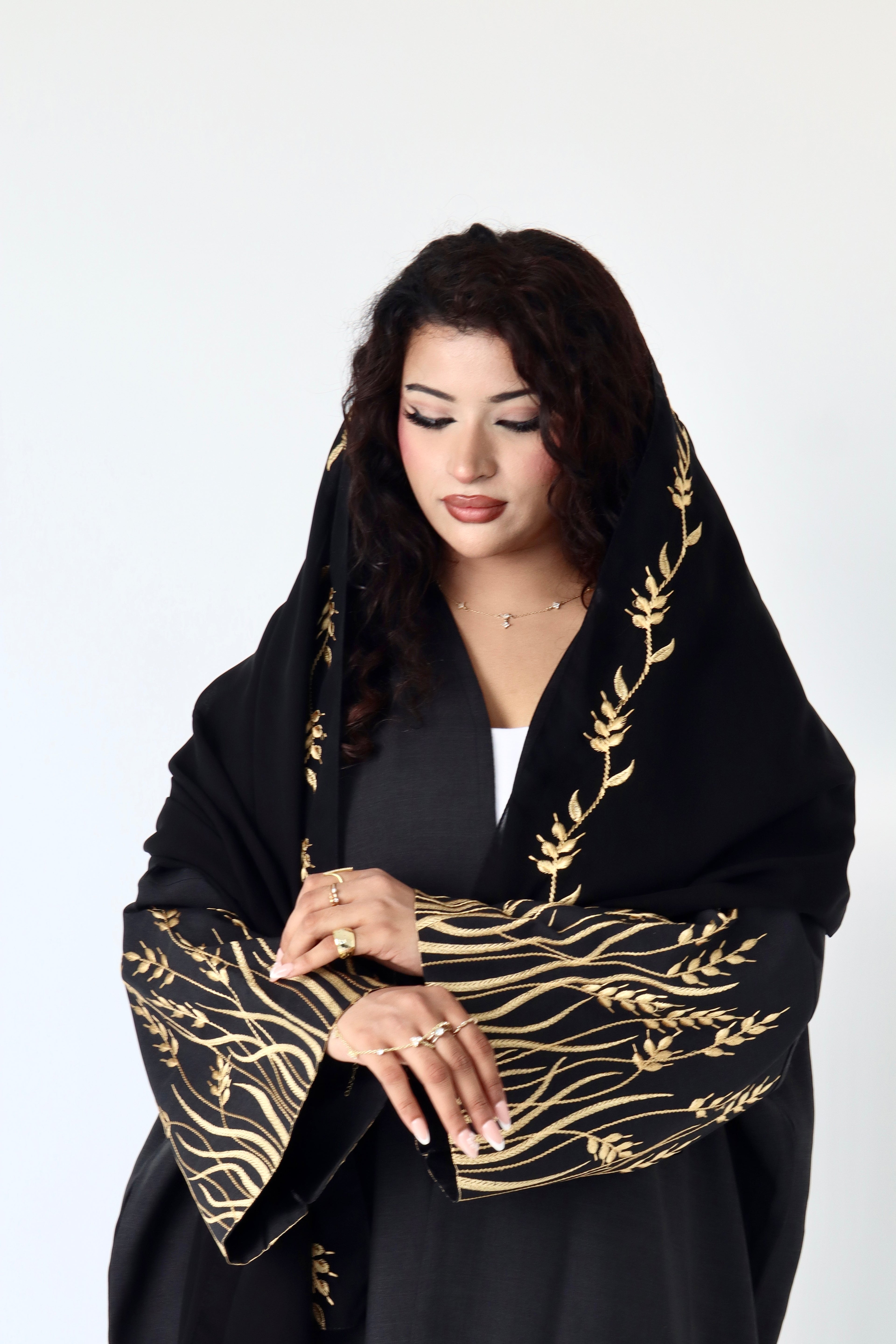 Gold Warda Abaya – Luxurious Gold Embellished Abaya for Women’s Evening Wear