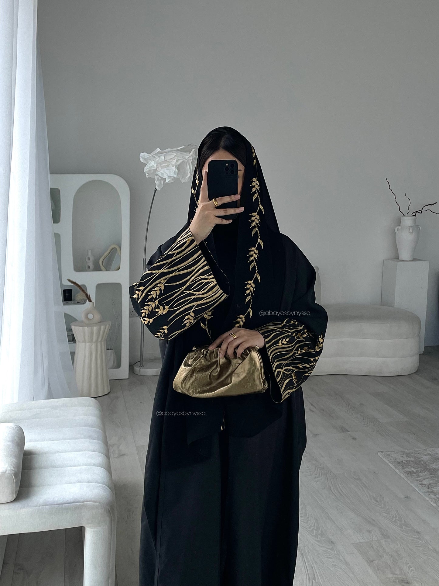 Gold Warda Abaya – Luxurious Gold Embellished Abaya for Women’s Evening Wear