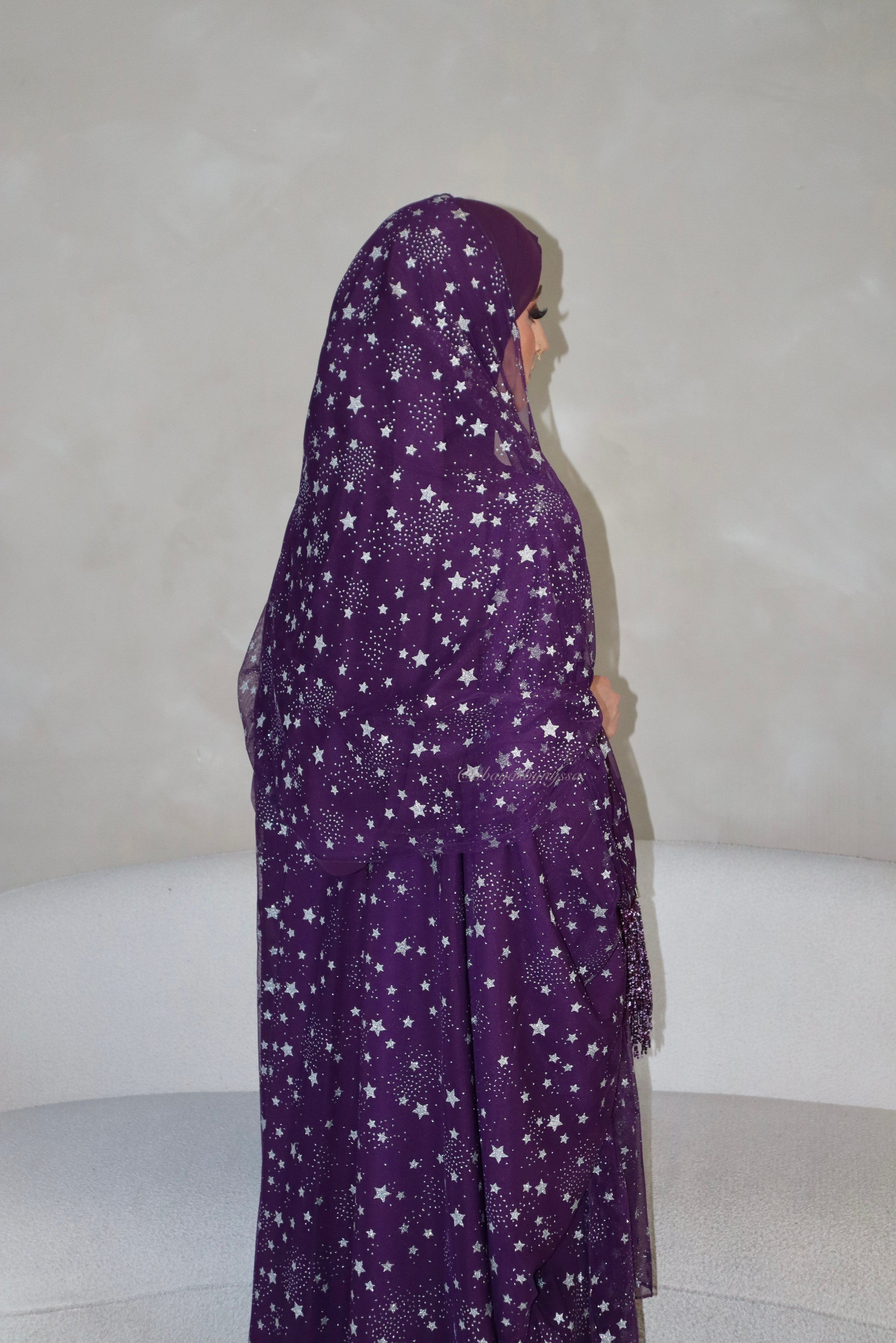 Thuraya - Women’s Sparkly Evening Abaya - Purple and Silver