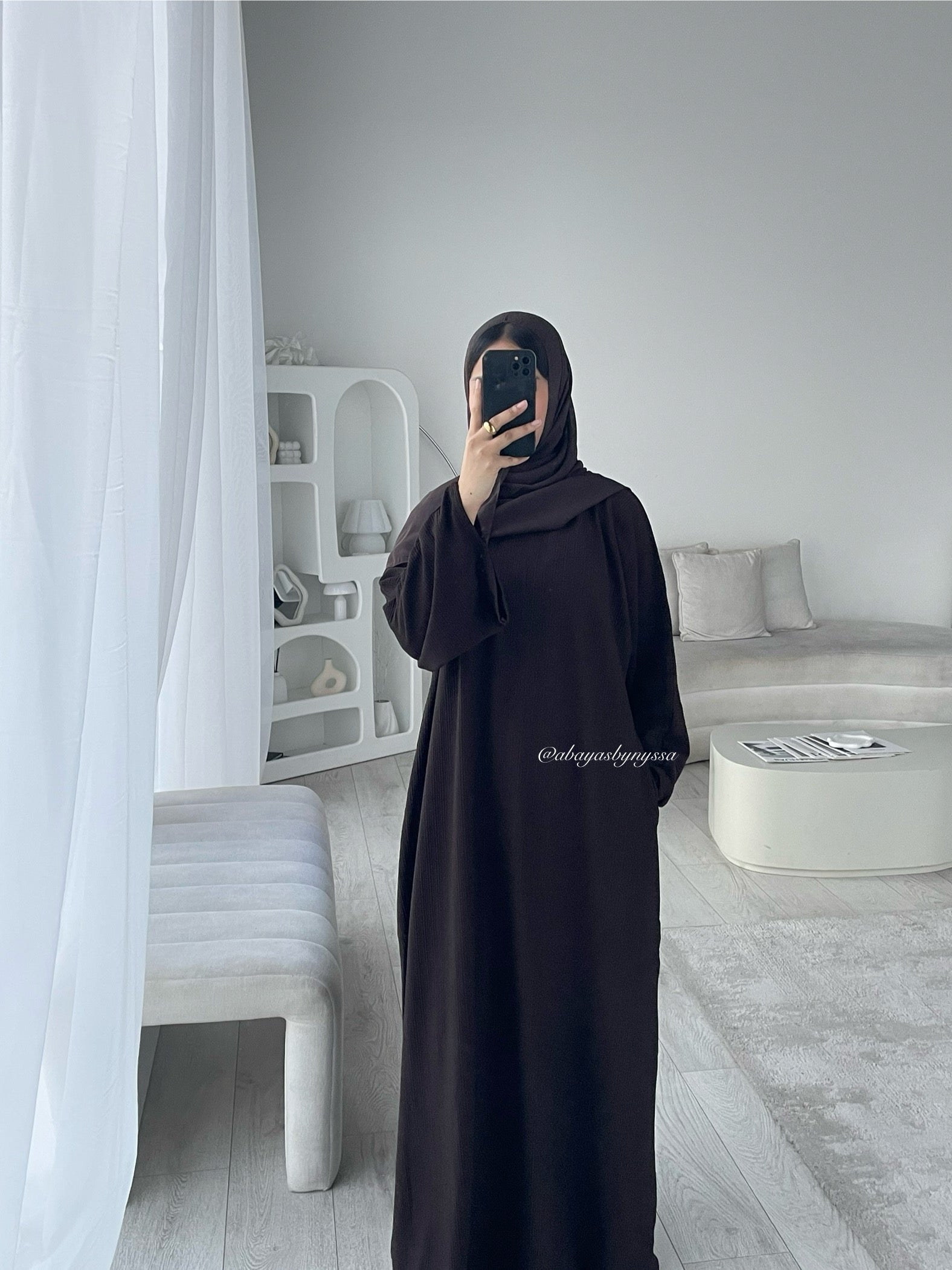 Minimalist Ribbed Abayas – Soft Neutral Tones for Modern Modest Style - ‘Dark Chocolate Brown’