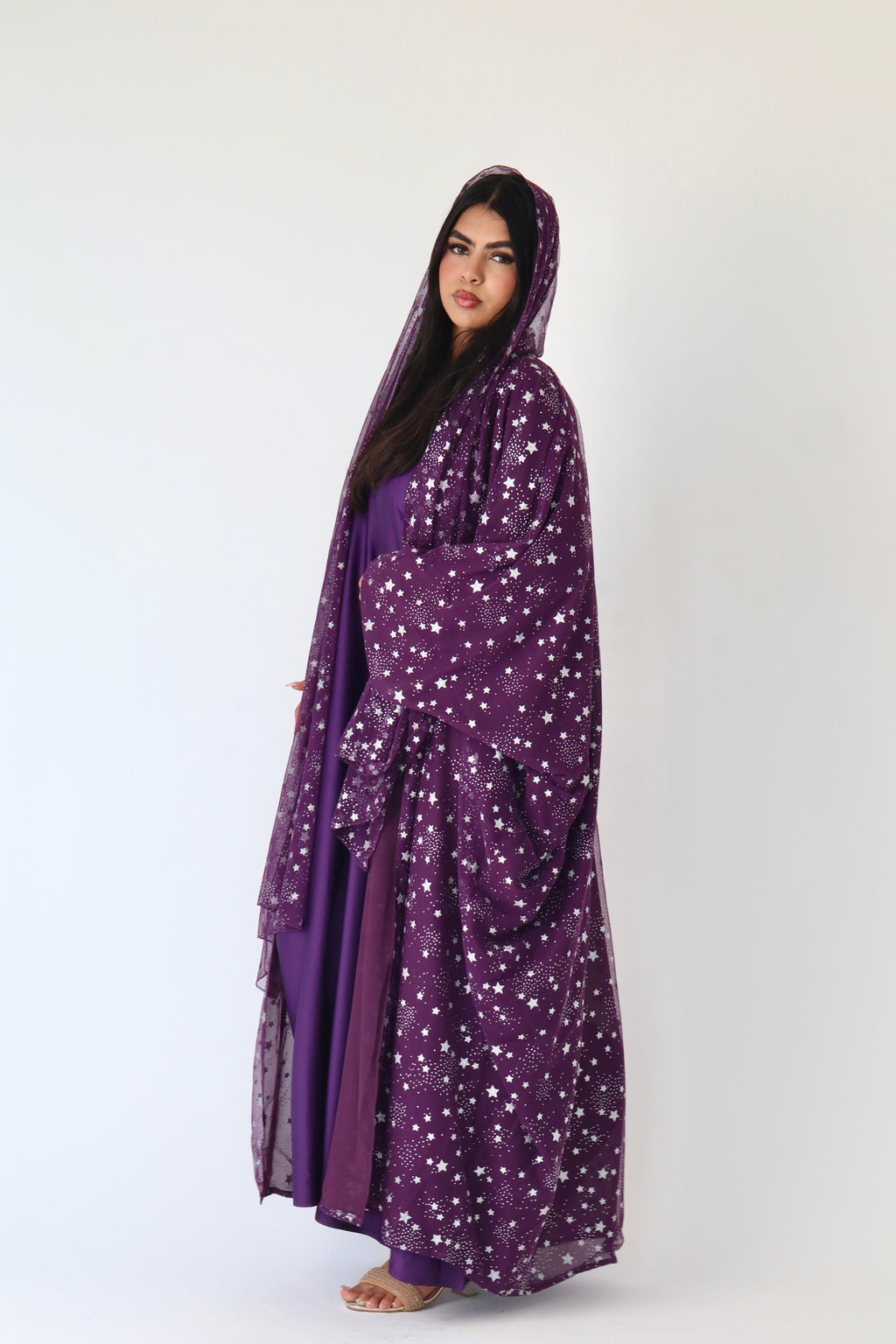 Thuraya - Women’s Sparkly Evening Abaya - Purple and Silver