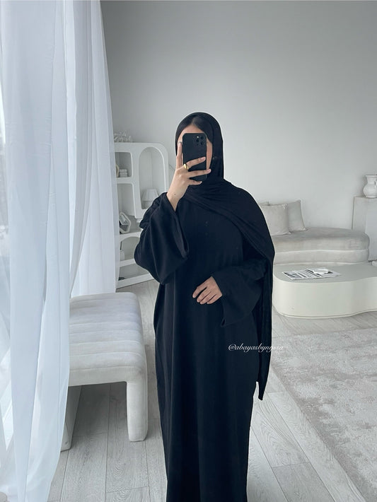 Minimalist Ribbed Abayas – Soft Neutral Tones for Modern Modest Style - ‘Black’