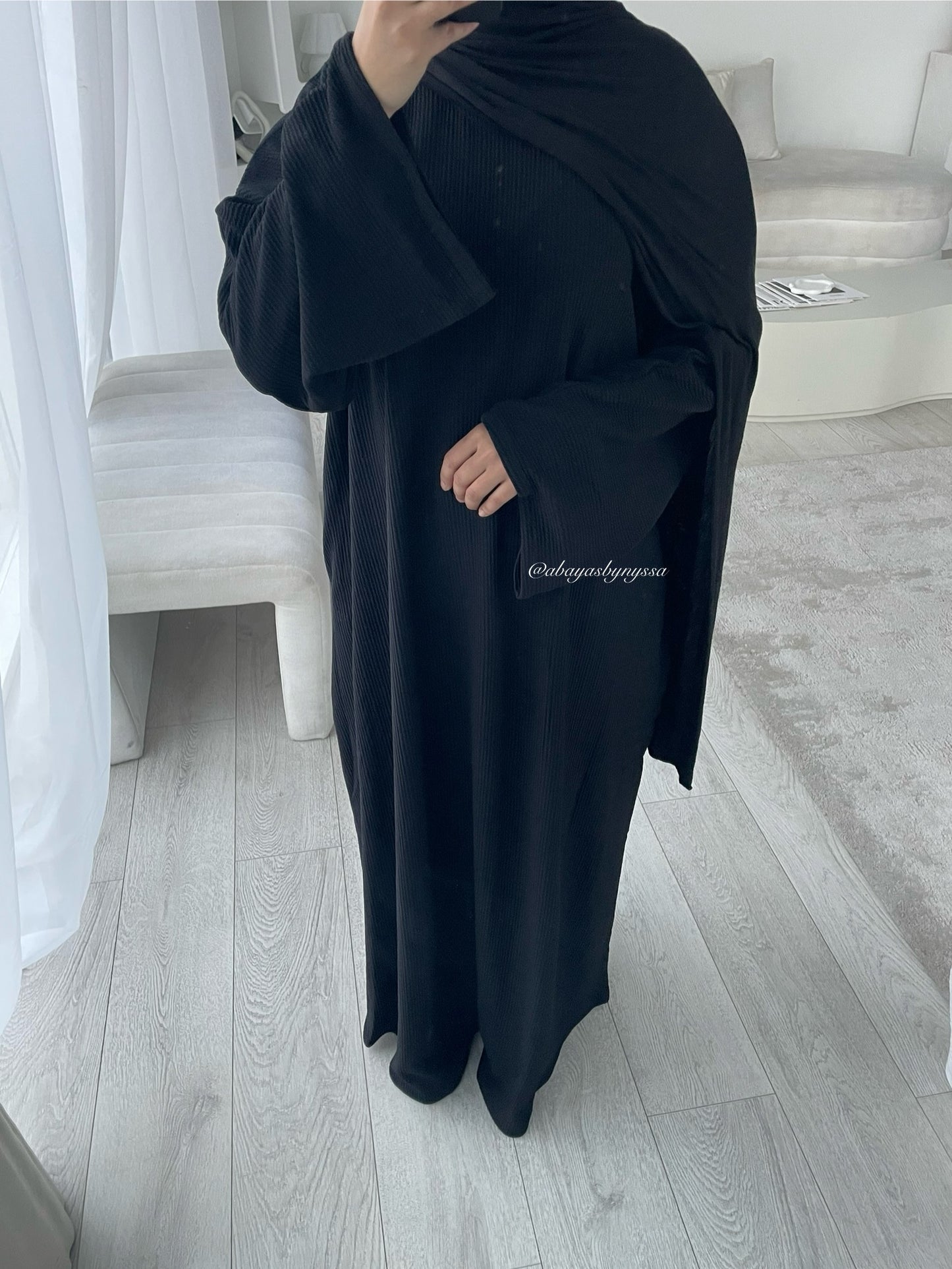 Minimalist Ribbed Abayas – Soft Neutral Tones for Modern Modest Style - ‘Black’