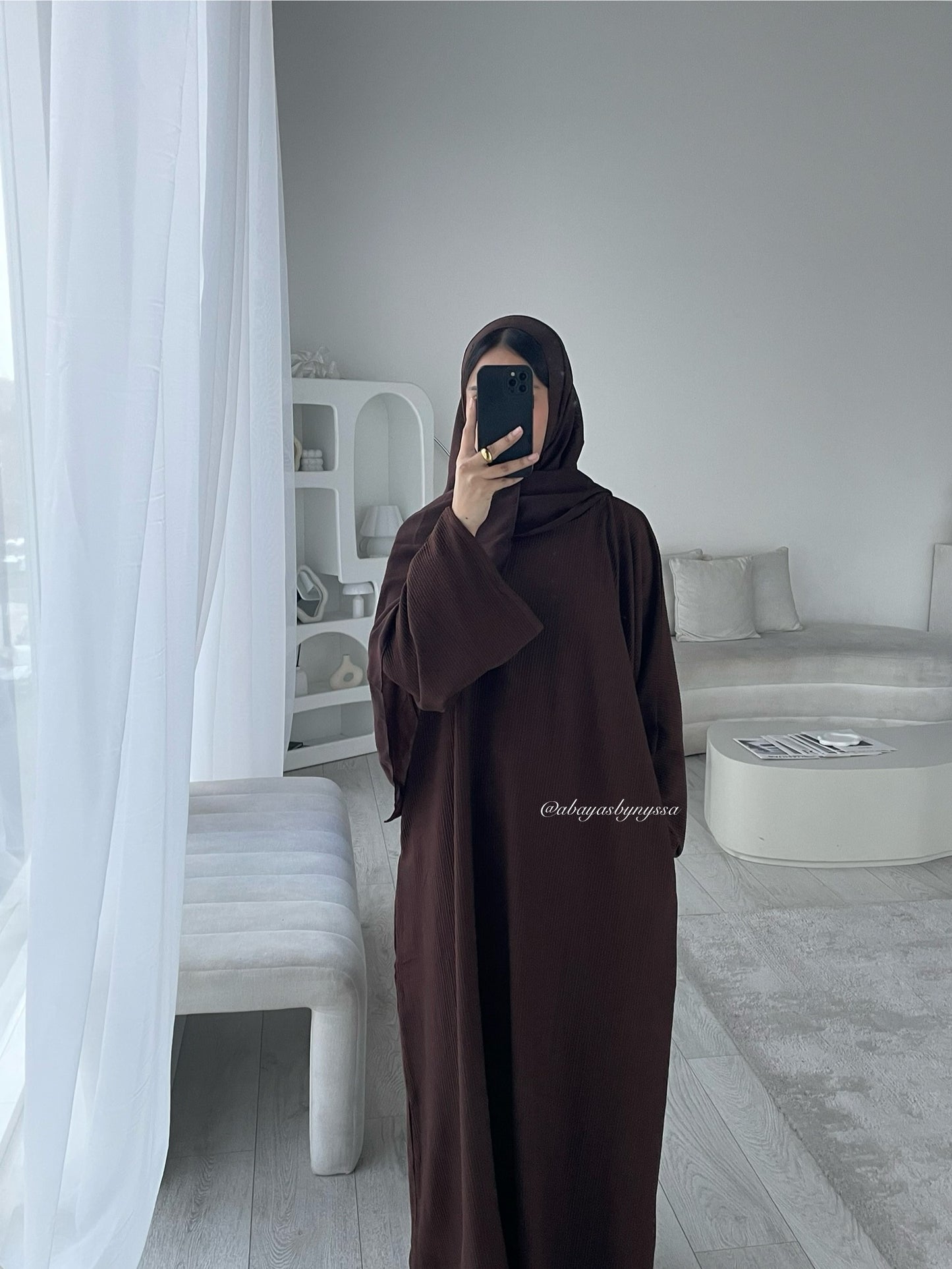 Minimalist Ribbed Abayas – Soft Neutral Tones for Modern Modest Style - ‘Warm Brown’