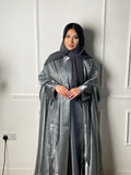 Noor Abaya – Elegant Organza Evening Wear - Silver
