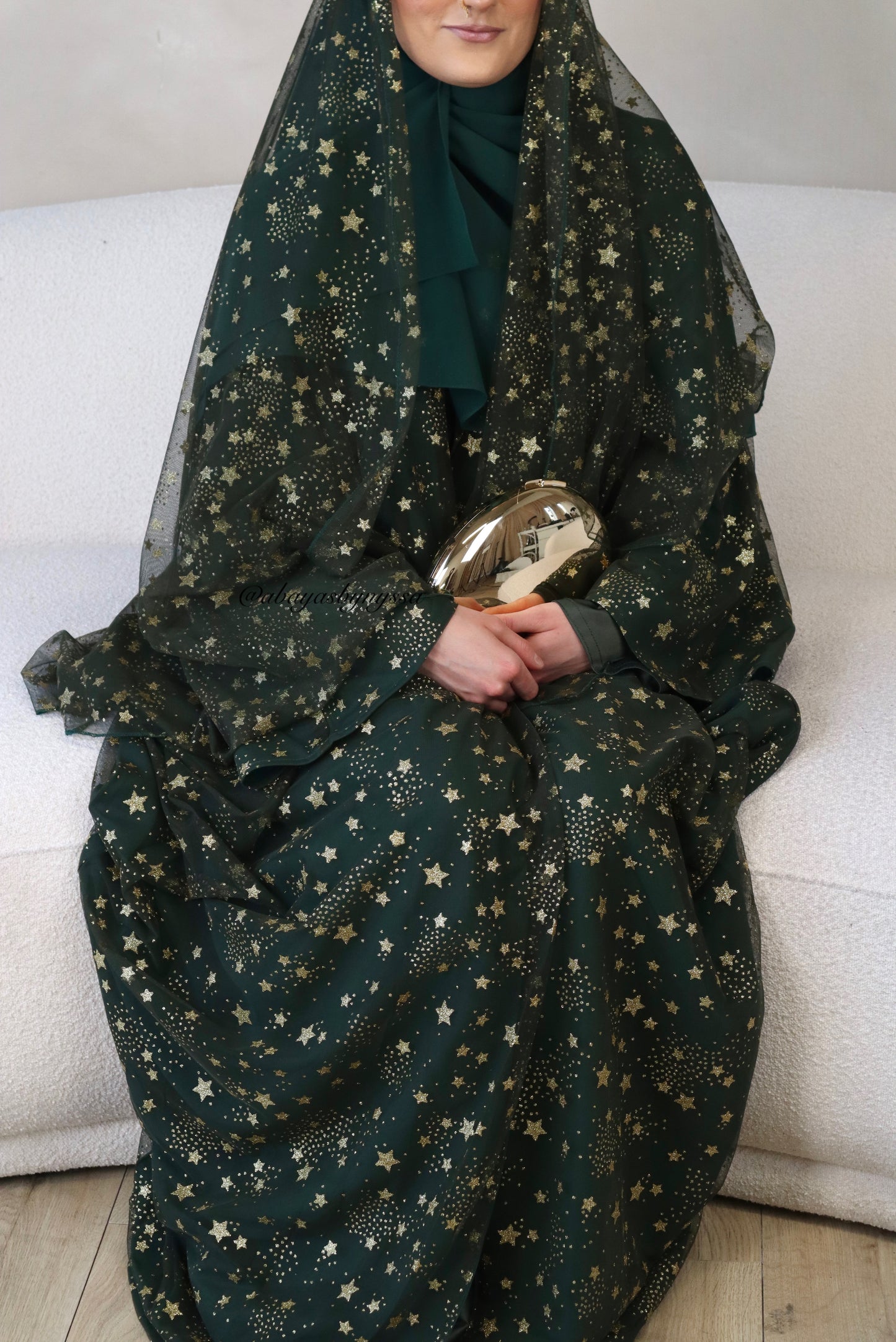 Thuraya - Women’s Sparkly Evening Abaya - Green and Gold