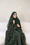 Thuraya - Women’s Sparkly Evening Abaya - Green and Gold