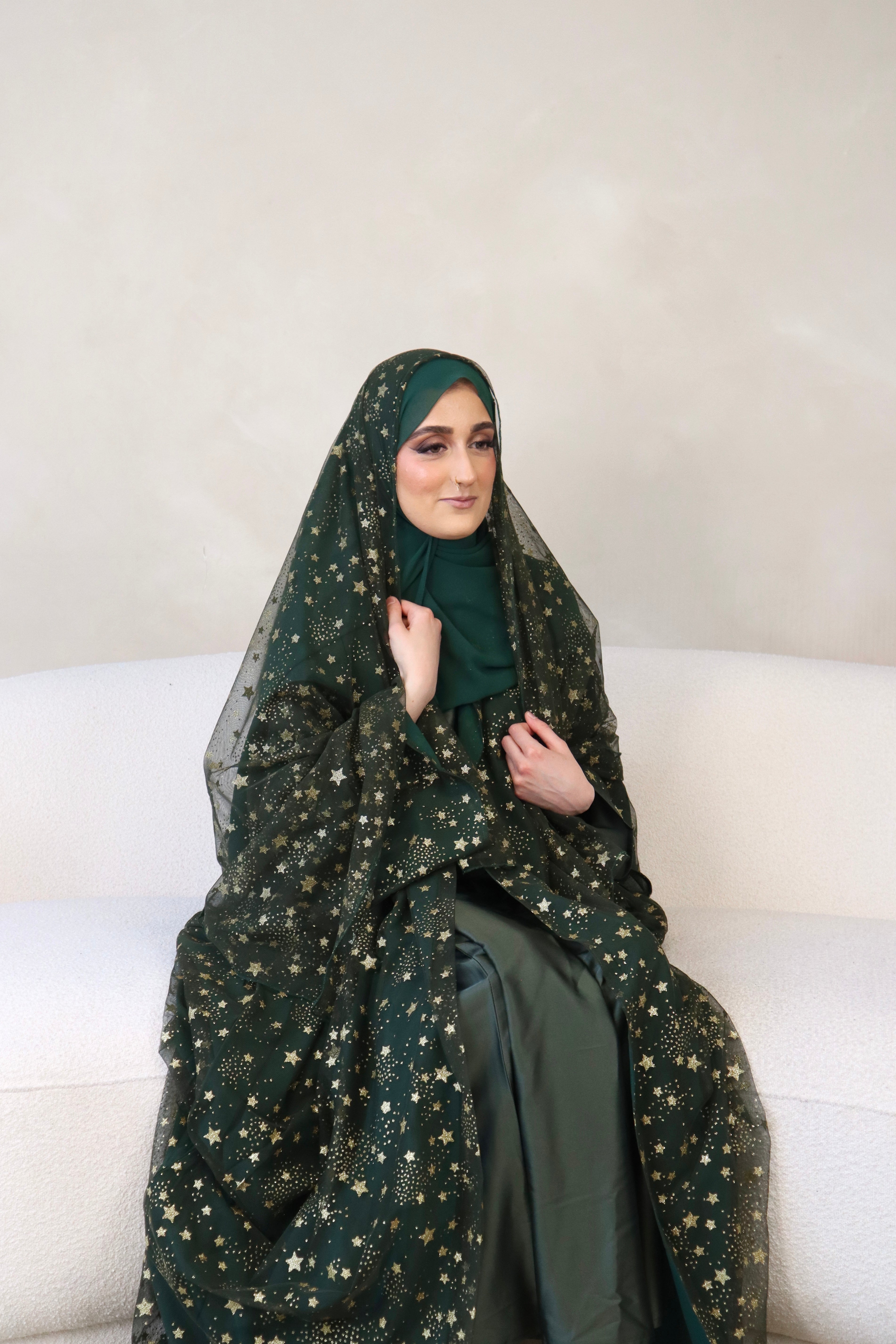 Thuraya - Women’s Sparkly Evening Abaya - Green and Gold