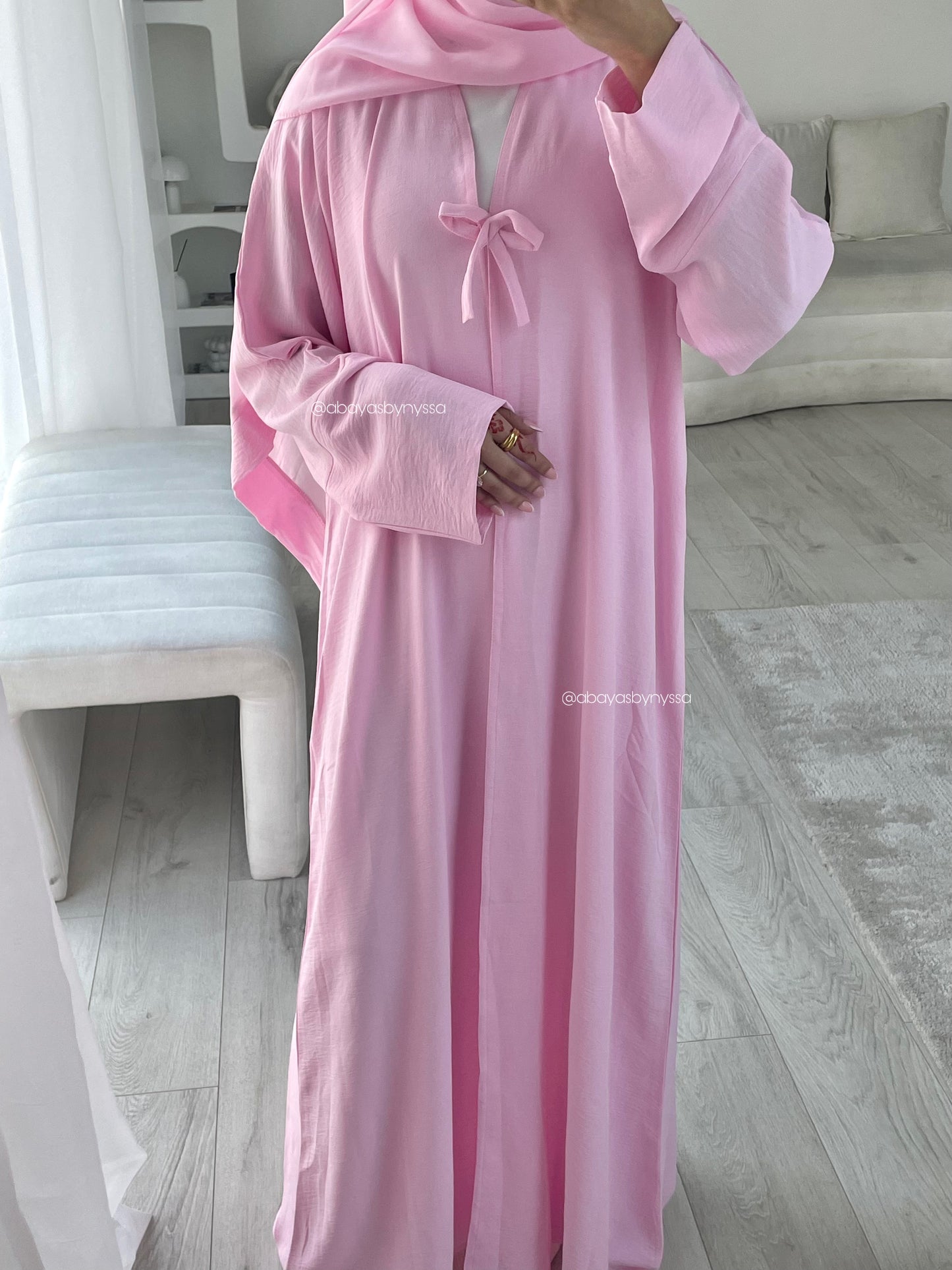 Bow Button Women’s Summer Abaya – ‘Pink’