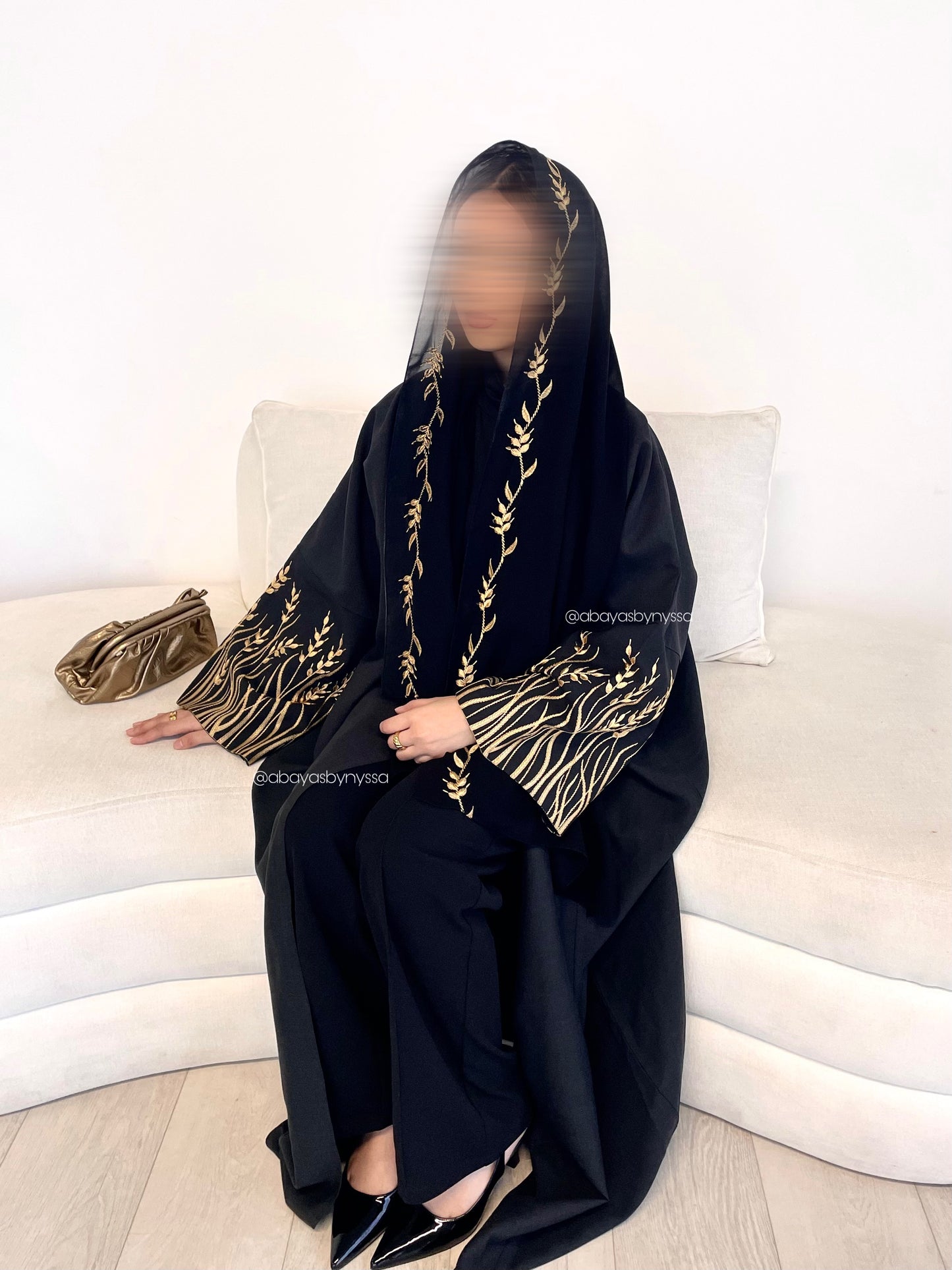 Gold Warda Abaya – Luxurious Gold Embellished Abaya for Women’s Evening Wear