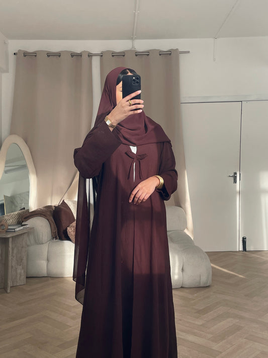 Bow Button Abaya – ‘Brown’