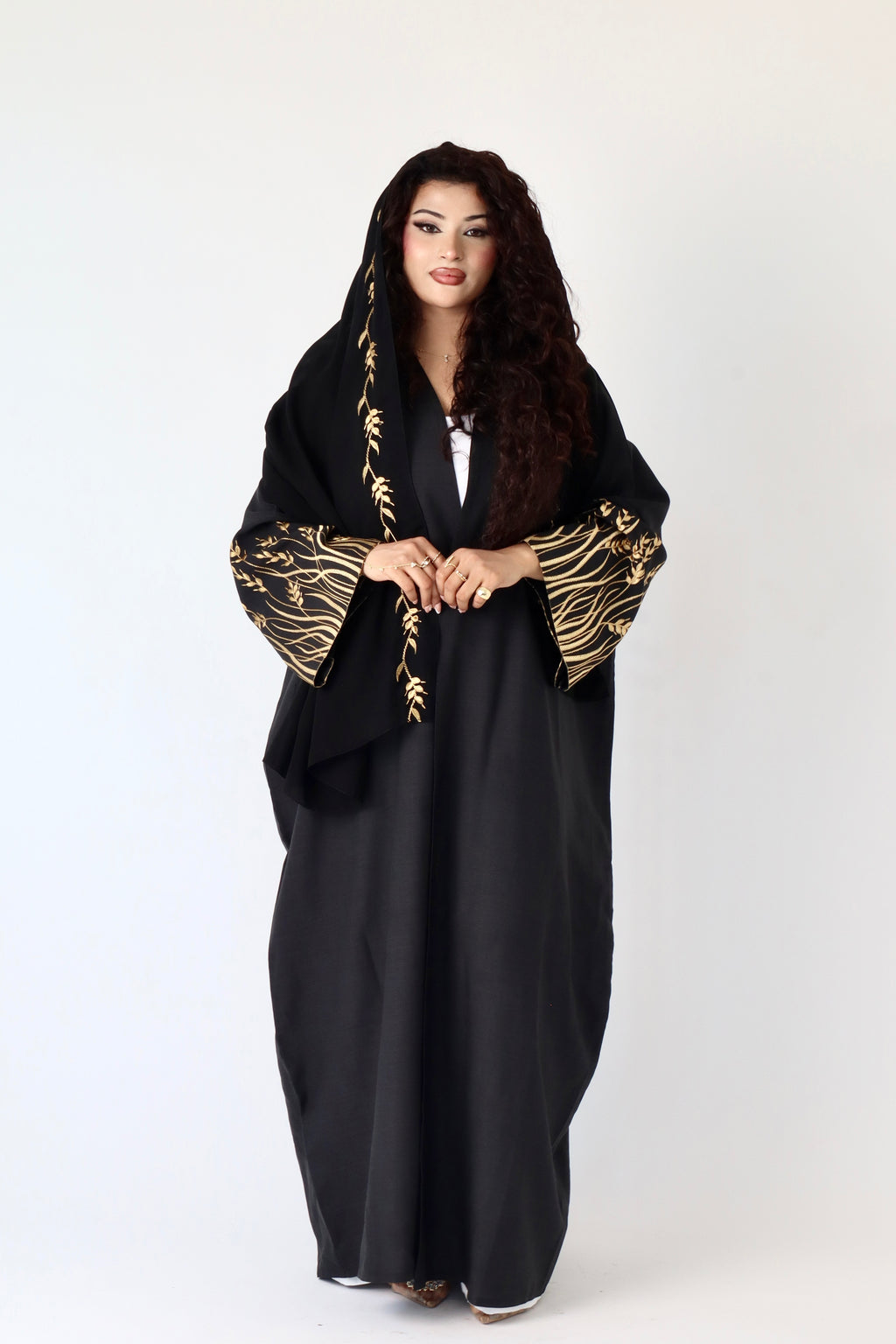Gold Warda Abaya – Luxurious Gold Embellished Abaya for Women’s Evening Wear