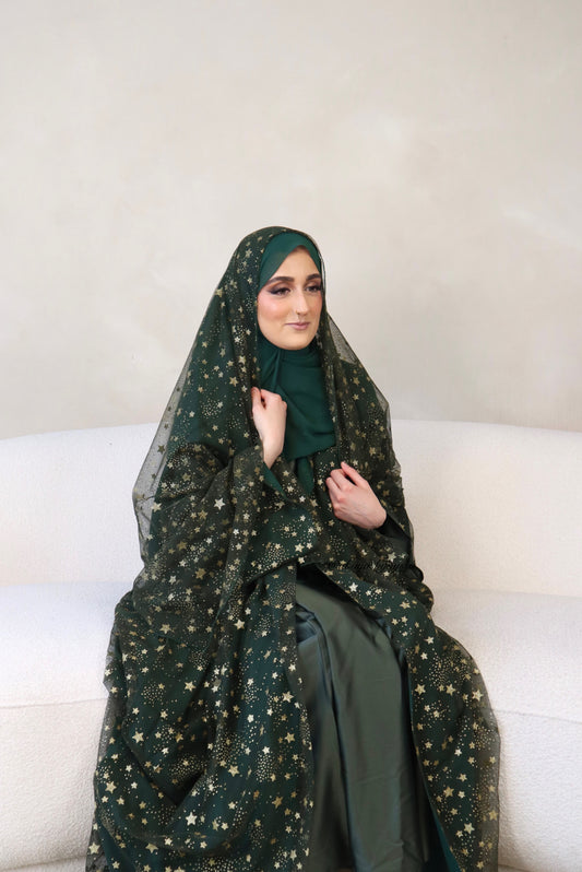 Thuraya - Women’s Sparkly Evening Abaya - Green and Gold