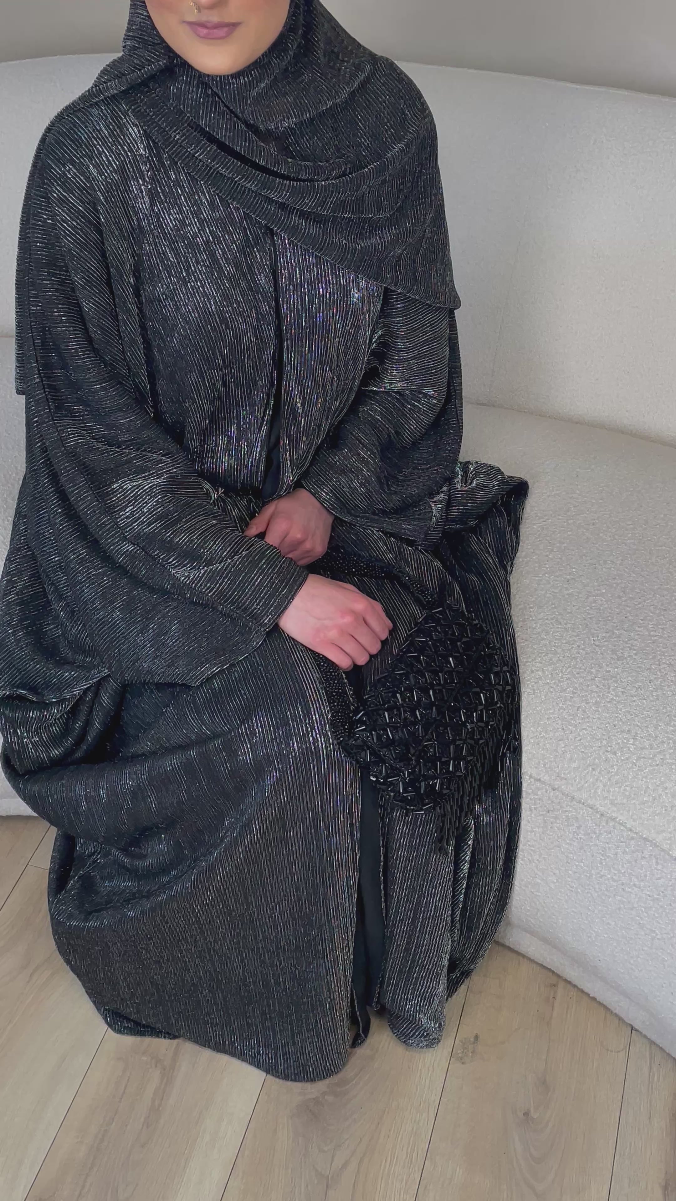 Layali Shimmery Abaya Set – Elegant Luxury 4 Piece Abaya - Black